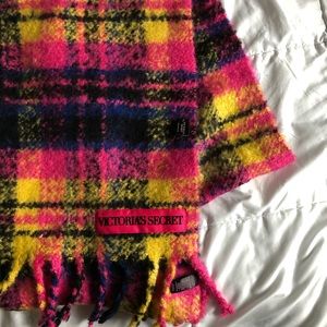 Victoria Secret Fuchsia & Yellow Plush Plaid Scarf